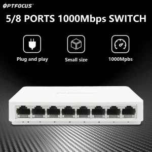 OPTFOCUS 5/8 Port Ethernet Switch Gigabit 100/1000Mbps Desktop Network Switch Full/Half Duplex Mini Fast Ethernet Switches