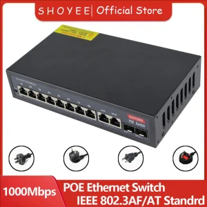 12-Port Gigabit POE RJ45 Ethernet Switch SFP with for 802.3af/at Uplink Unmanaged Plug and Play,for IP Camera/NVR