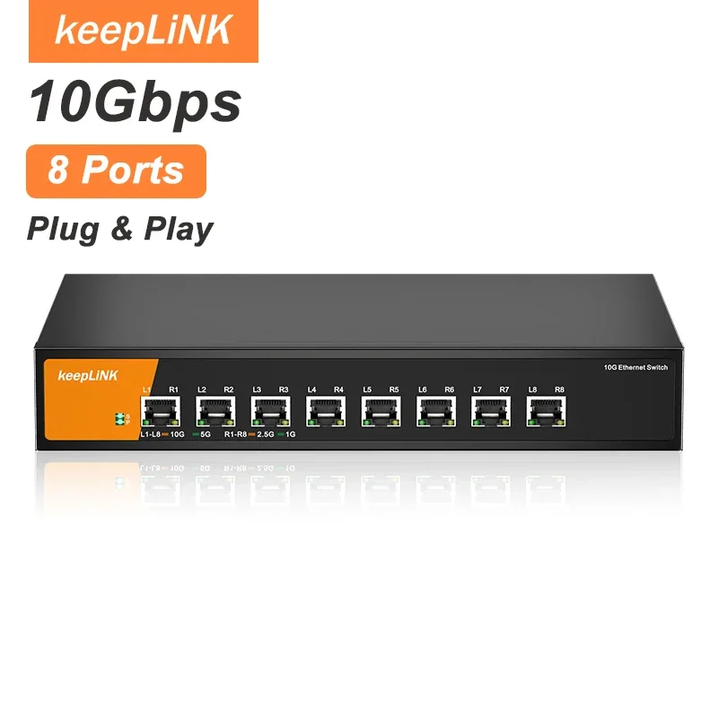 KeepLiNK KP-9000-8XT-AC 8 Port 10G/Multi-Gig Unmanaged Ethernet Switch Desktop/Wall-Mount Plug and Play Sturdy Metal Casing