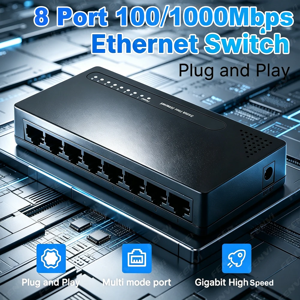 8 Port Gigabit Ethernet Switch 10/100/1000Mbps Desktop Network Switch 1Gbps Network Switch Plug&Play RJ45 LAN Hub for PC Office
