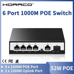 HORACO 6 Port Gigabit POE Switch 1000Mbps Active POE Network Switch 52W for IP Camera,NVR,Surveillance,CCTV,POE Camera
