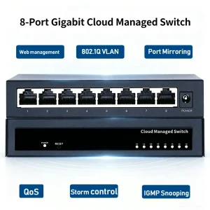 8/5 Port Gigabit Web Managed Switch Metal Fanless Home Lab Network Switch Link Aggregation/VLAN/QOS/IGMP/AI Port Monitoring