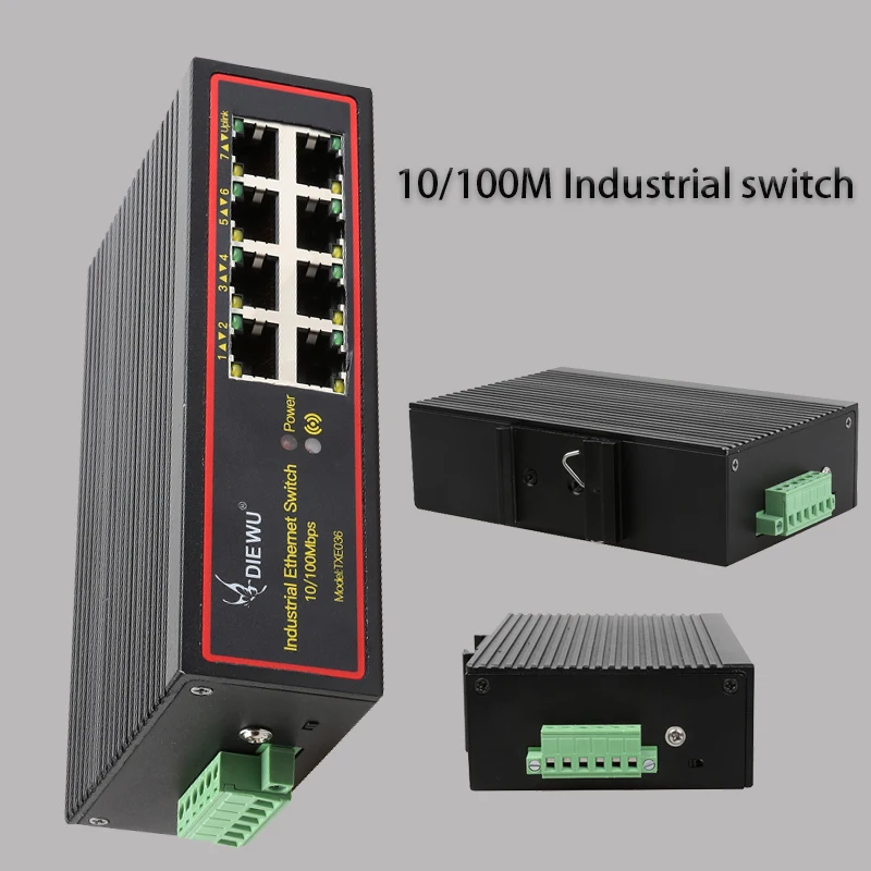 DC9~58V RJ45 Hub network switch DIN rail type 10/100M Ethernet Smart Switcher 8-Port Industrial switch Internet Splitter adapter