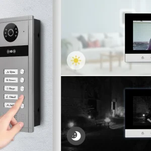 Video Doorphone Intercom System,7" Monitor, IR, Live View and Conversation,Unlock by Monitor APP/Swipe Card, (for 5-Family)
