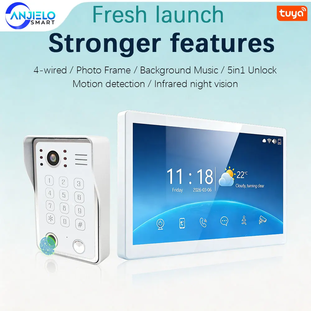 ANJIELO Doorbell Video Intercom System 5IN1 Unlock Tuya Smart Digital Frame Background Music Detection Preview NEW 2026