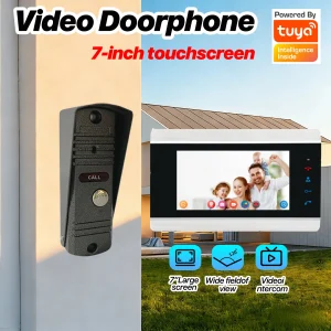 Tuya Smart 7" Wired Video Door Phone 1080P Touch Screen Two Way Audio Night Vision Waterproof Remote APP Unlock Intercom