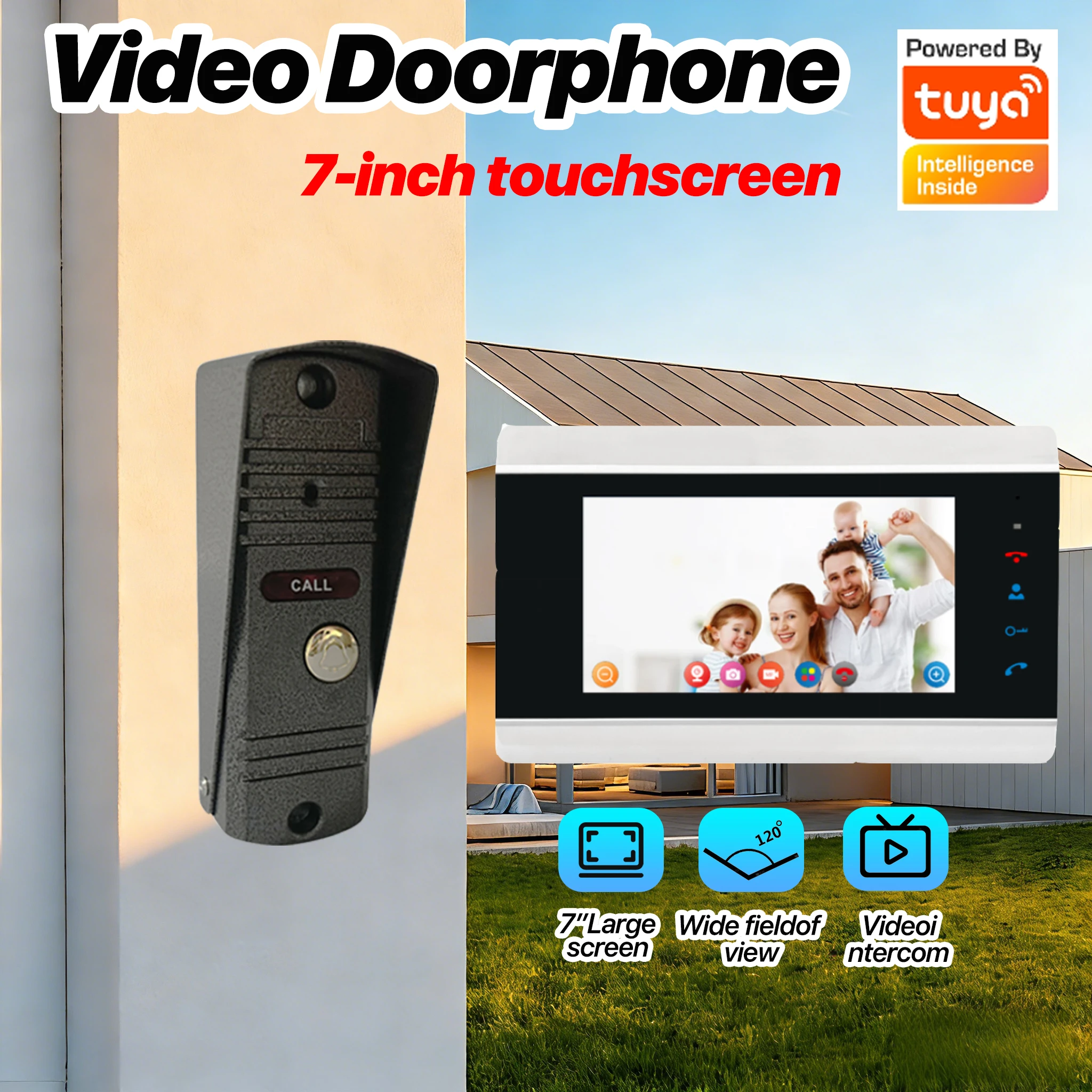 Tuya Smart 7" Wired Video Door Phone 1080P Touch Screen Two Way Audio Night Vision Waterproof Remote APP Unlock Intercom