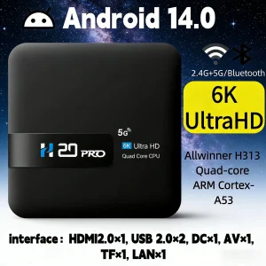 Focabo H20PRO Smart TV Box WiFi6 Android 14 6K 4K 3D Media Player TV Box 2.4G&5G WIFI Very Fast 1080P Set Top Box