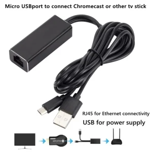Fire TV Stick Ethernet Adapter Micro USB to RJ45 LAN Port Network Card with 3FT USB Power Supply Cable for TV Sticks Chromecast