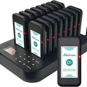 Waterproof Wireless 16-Pager Paging System 200m Range for Restaurants Food Trucks Nursing Home Vibration Flashing Buzzer Call