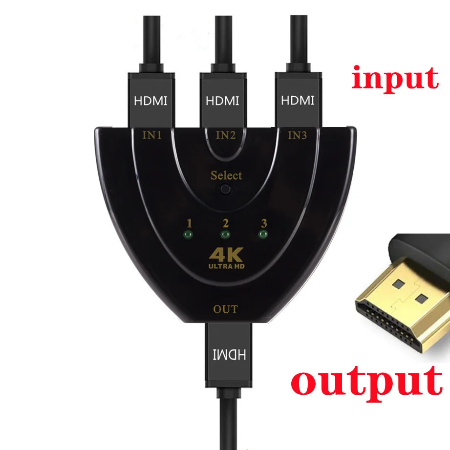 4K 2K 3x1 HDMI Cable Splitter HD 1080P Video Switcher Adapter 3 Input 1 Output Port HDMI Hub for Xbox PS4 DVD HDTV PC Laptop TV - Imagen 3