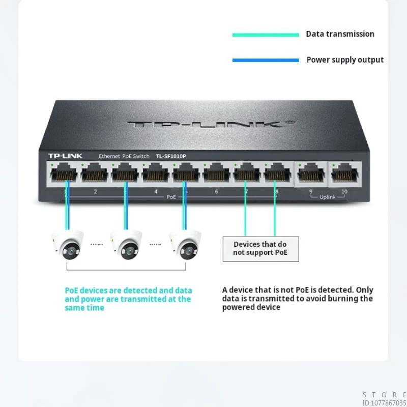 TP-LINK 10-port 100M 8-port Poe Switch 62W Network Switch Hub Network Play and Plug TL-SF1010P - Imagen 6