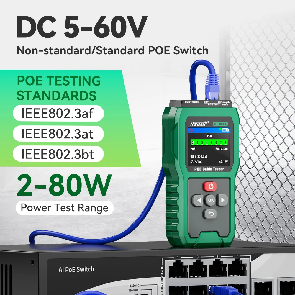 NOYAFA NF-8505 Network Cable Tester LCD Display Cable Tracer PoE Checker Measure Cable Distance Tester - Imagen 5