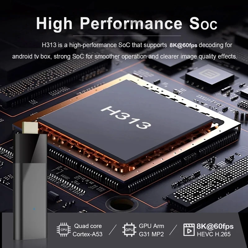 S0e3912baa17644c08c8d597c35793890v Android 16 Clé TV H313 8K 60fps, dongle Smart TV, double WiFi 2.4G&5G, Bluetooth 5.4, HDR10, lecteur multimédia HDMI