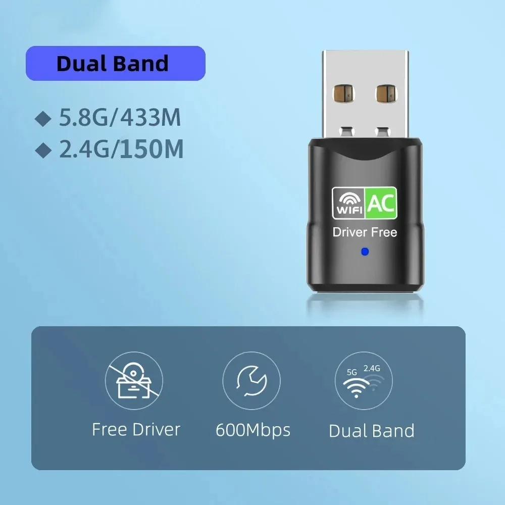 USB Wifi Adapter 600Mbps Wi fi Adapter 2.4G&5.8GHz USB Ethernet PC Wi-Fi Adapter Lan 300Mbps Wifi Dongle AC Wifi Receiver - Imagen 2