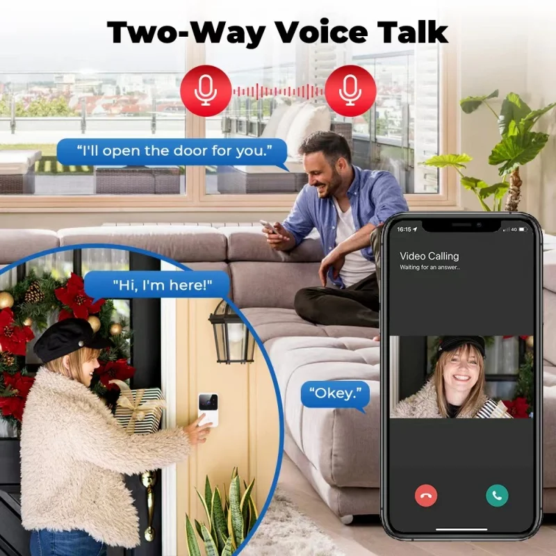 Doorbell Video Low-Power WiFi Link Rechargeable Type Doorbell Night Vision HD Smart Security 1 to 1 Home Intercom - Imagen 6