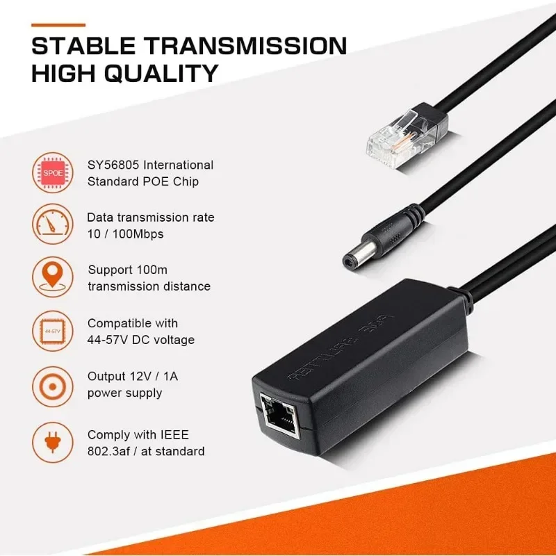 1 Pair Passive PoE Injector and PoE Splitter Kit POE Cable POE Splitter RJ45 Injector Power Supply Module 12-48v for IP Camea - Imagen 5