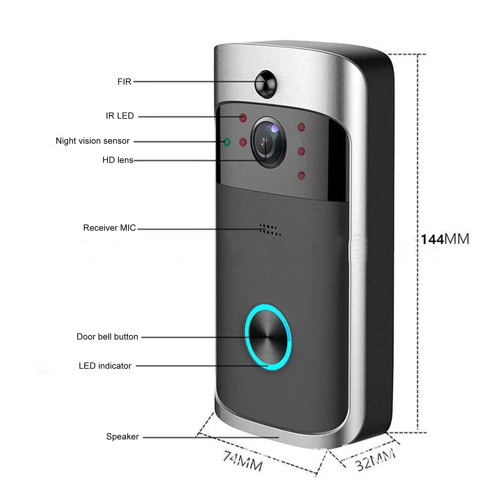 2026 Nouveau V5 Sonnette vidéo WiFi sans fil 1080P, interphone vocal, caméra smart étanche, sécurité domestique, portier – Image 3