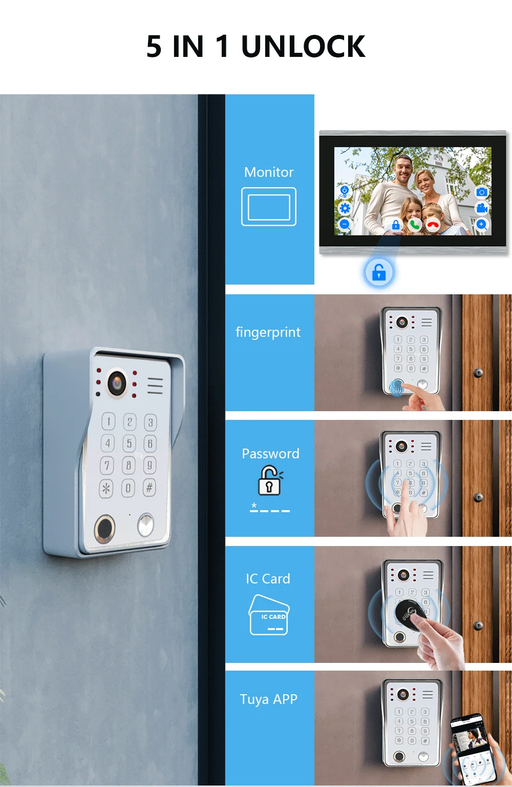 ANJIELO Doorbell Video Intercom System 5IN1 Unlock Tuya Smart Digital Frame Background Music Detection Preview NEW 2026 - Imagen 3