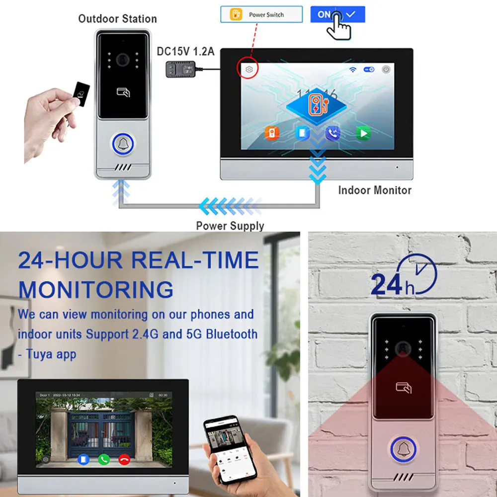5G WiFi Video Doorbell 7 Inch LCD HD 1080P Camera Tuya Smart 4 Wire Video Doorphone Intercom Security System RFID NFC APP Unlock - Imagen 4