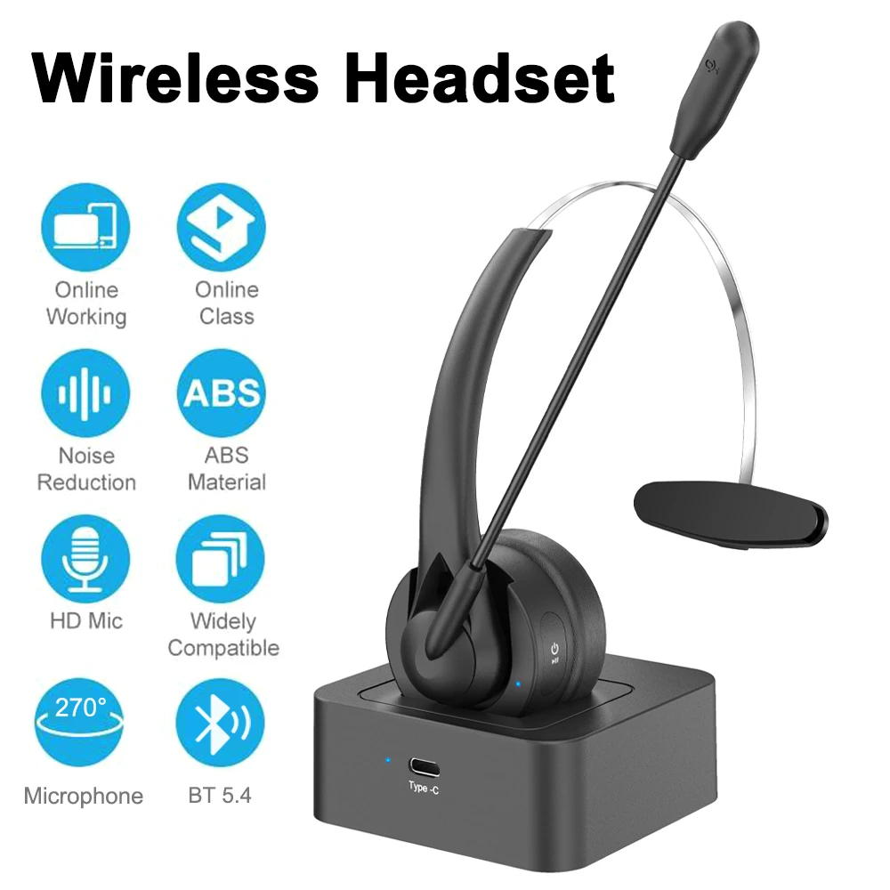 Bluetooth 5.4 Wireless Headset Adjustable Microphone Noise Canceling Headset Call Center Headset For Mobile Phones Wireless Char - Image 6