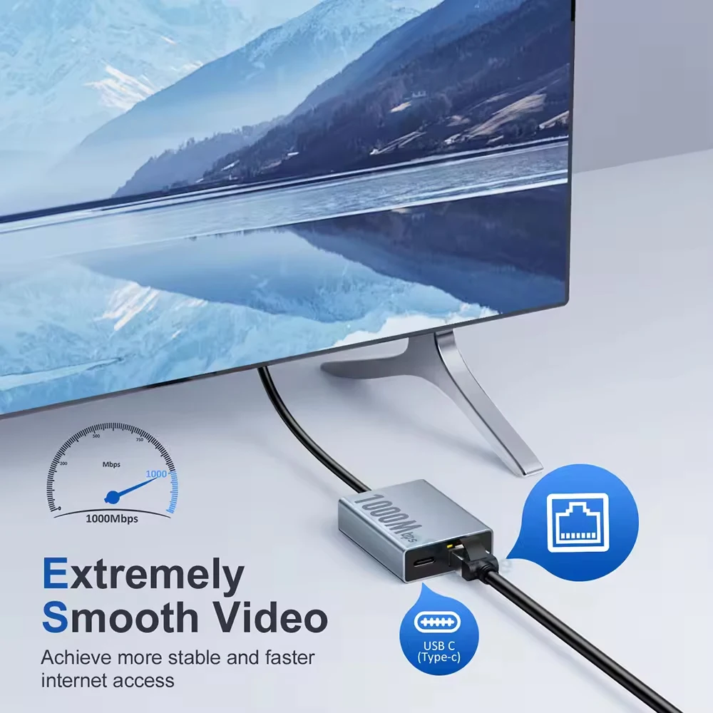Electop 1000Mbps Ethernet Adapter 100Mbps External Network Card for Chromecast Google TV, Micro Port for Fire TV Stick for PC - Imagen 2