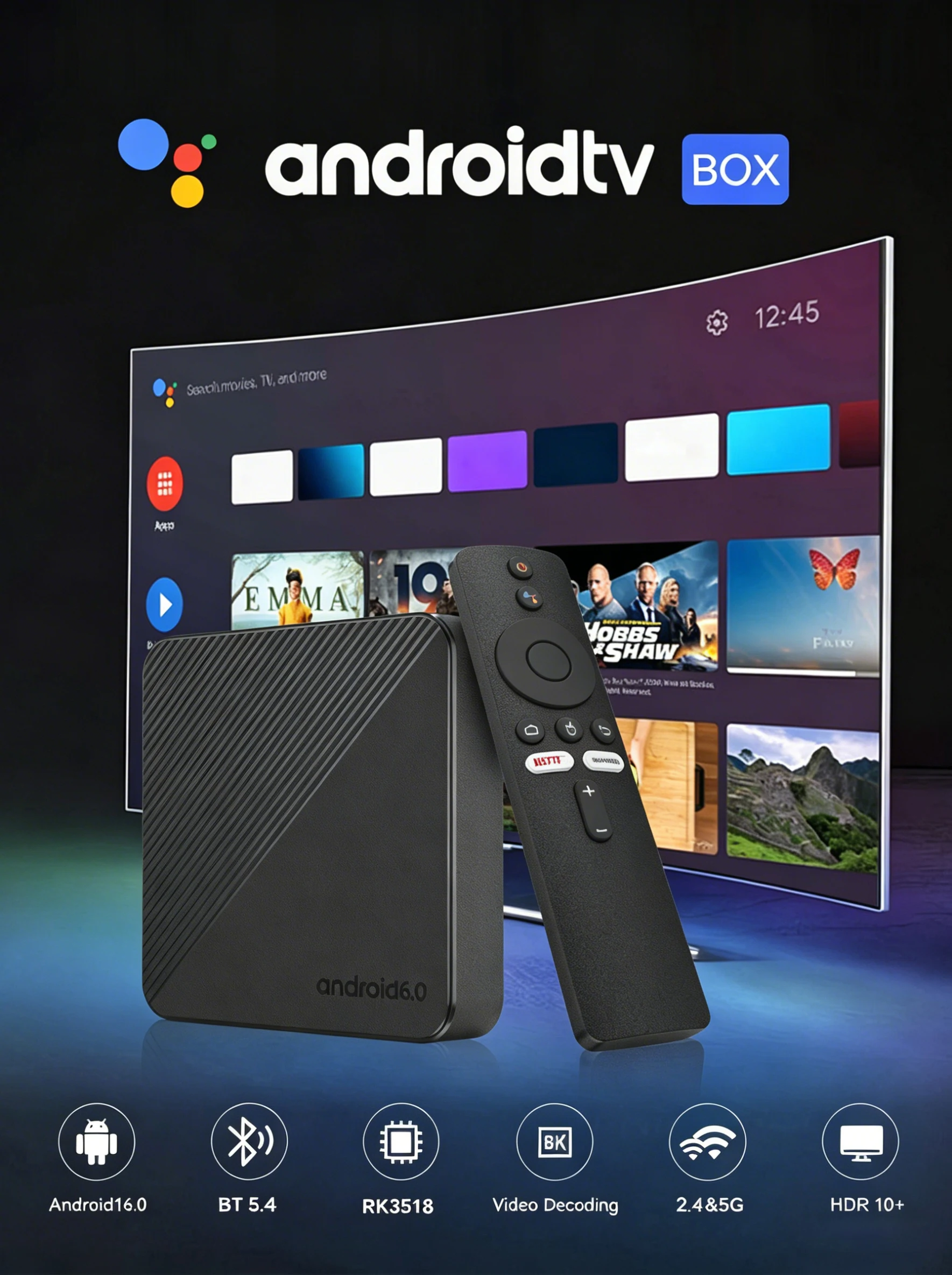 S4217154e3b204e8a8963e44319242adfh Box TV Smart Android 16 2026 T8 RK3518, WiFi6, Google Assistant, vidéo 8K, BT6.0, Netflix, 8 Go 128 Go, très rapide