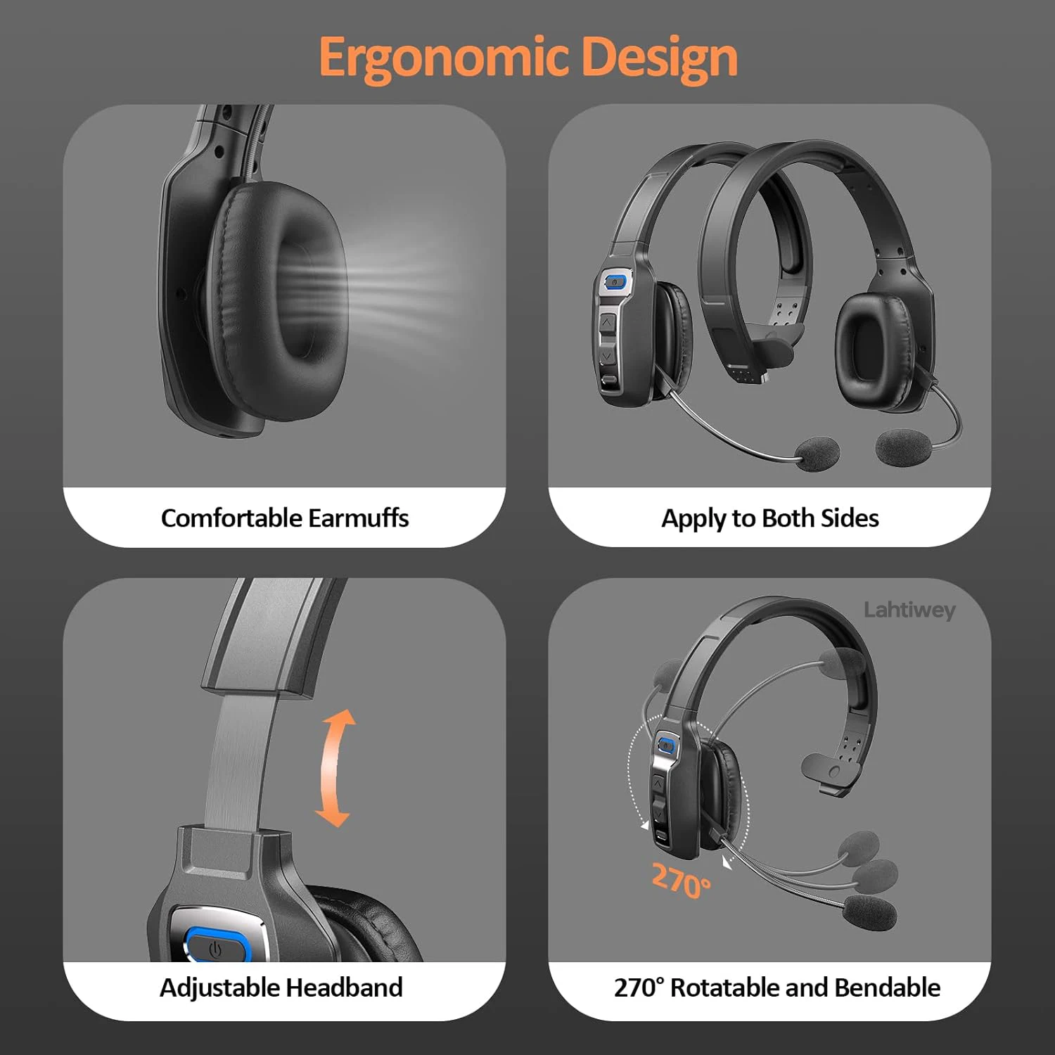 Casque Bluetooth Trucker double micro antibruit CVC8.0, bouton mute, 60 h d'autonomie, sans fil supra-aural – Image 5