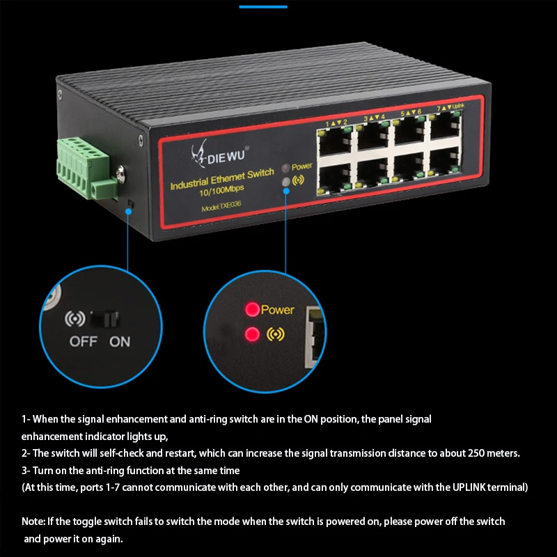 DC9~58V RJ45 Hub network switch DIN rail type 10/100M Ethernet Smart Switcher 8-Port Industrial switch Internet Splitter adapter - Imagen 4