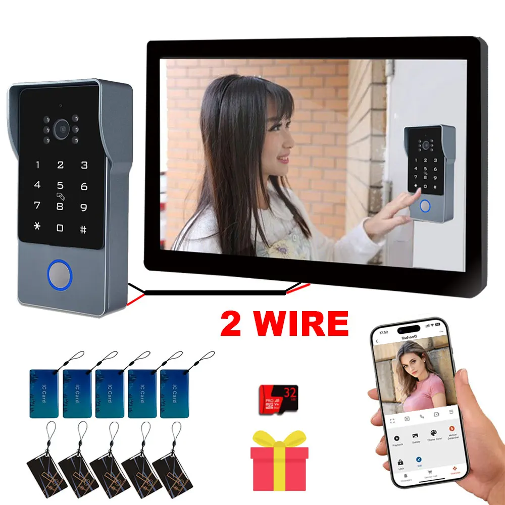 Tuya Wifi Smart Home Video Door Phone Video intercom 1080P 10inch Touch Monitor 2-Wires Doorbell Door Camera Security System - Imagen 2