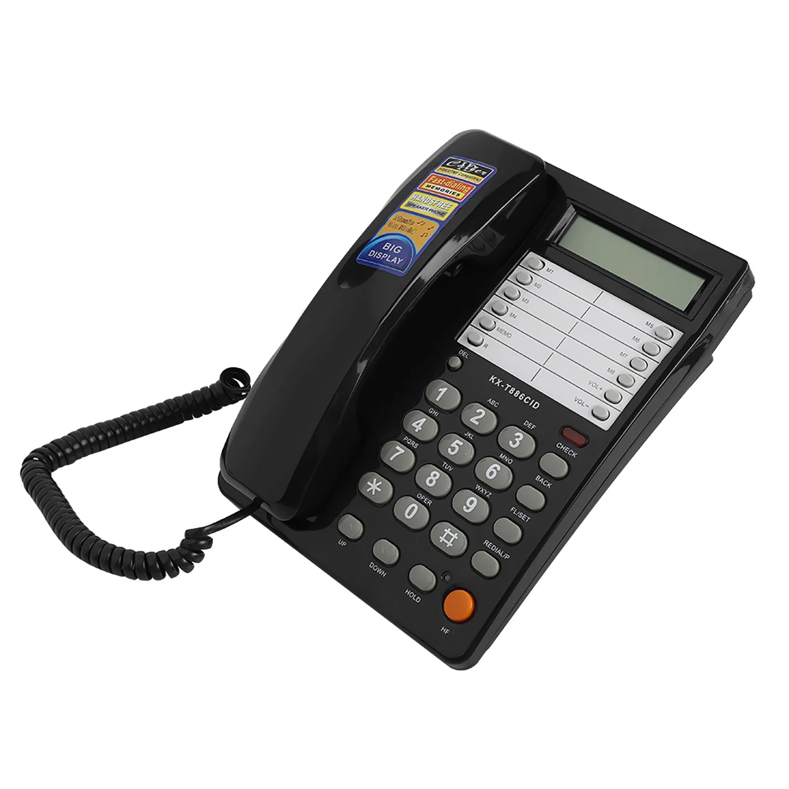 Téléphone filaire de bureau mural, maison hôtel, fixe noir DTMF/FSK, appel clair, utilisation facile – Image 4