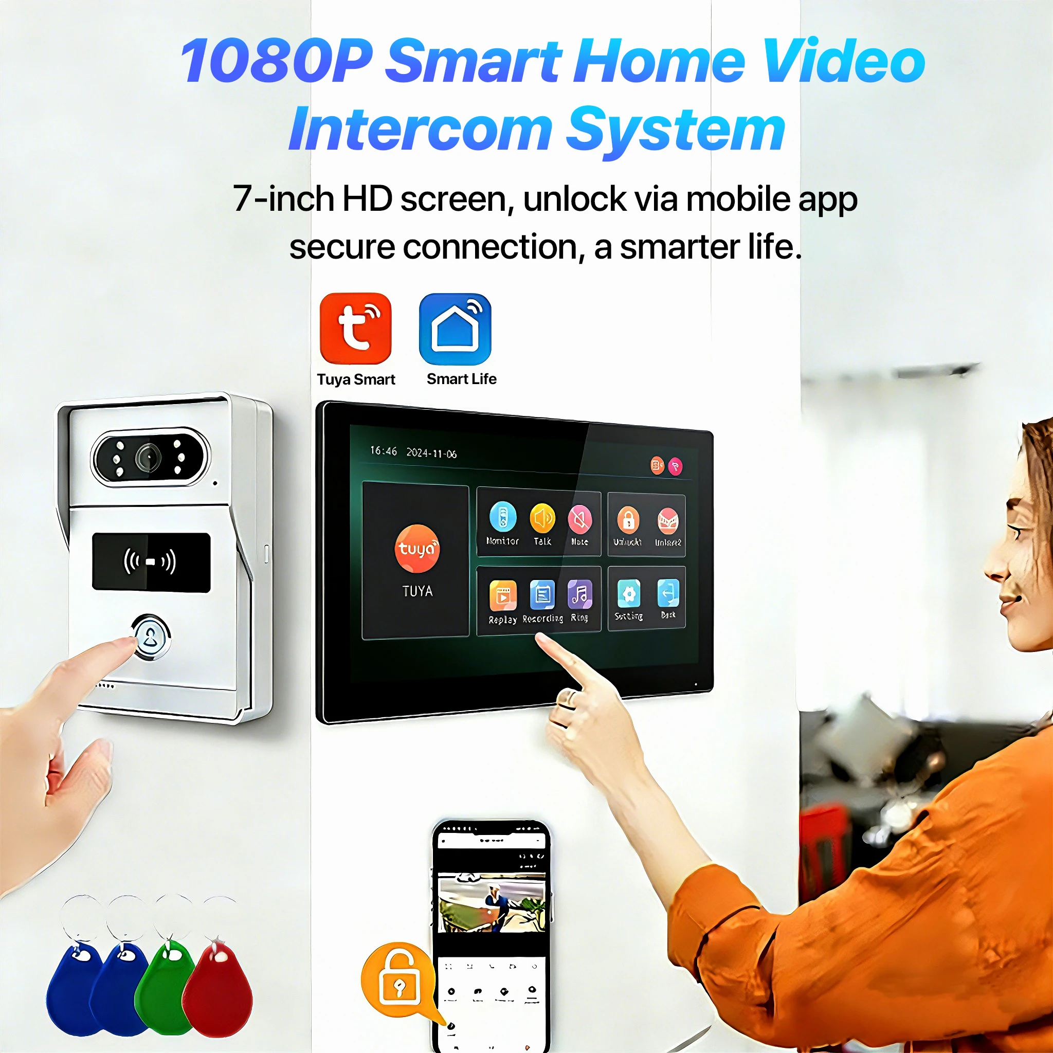 Tuya 7" Touch Screen 2-Wire Smart Video Doorbell System APP APP Remote RFID Unlock Night Vision Home Intercom Kits For Villa - Image 2