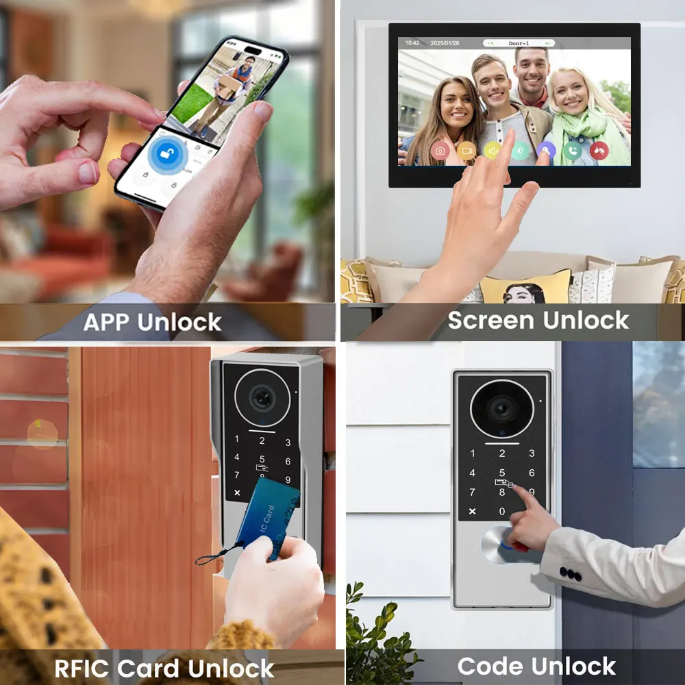 2-Wire TUYA Smart Video intercom doorbell 1080P Waterproof Camera 5G Wifi 7/10inch Touch Screen Support Password Inductive Card - Imagen 2