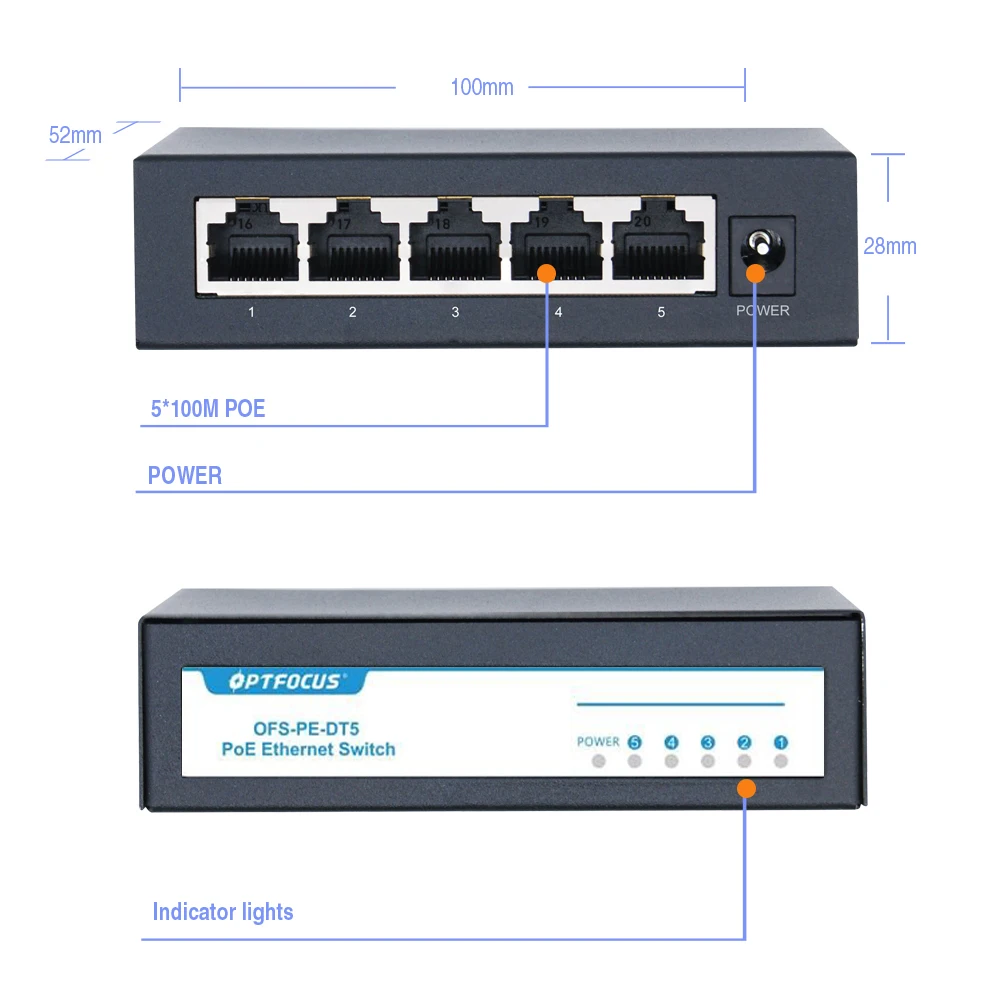 OPTFOCUS 48V POE Active Ethernet Switch 100M 1000Mbps 802.3af 802.3at ethernet hub splitter shunt power Gigabit Switch hub PoE - Image 2