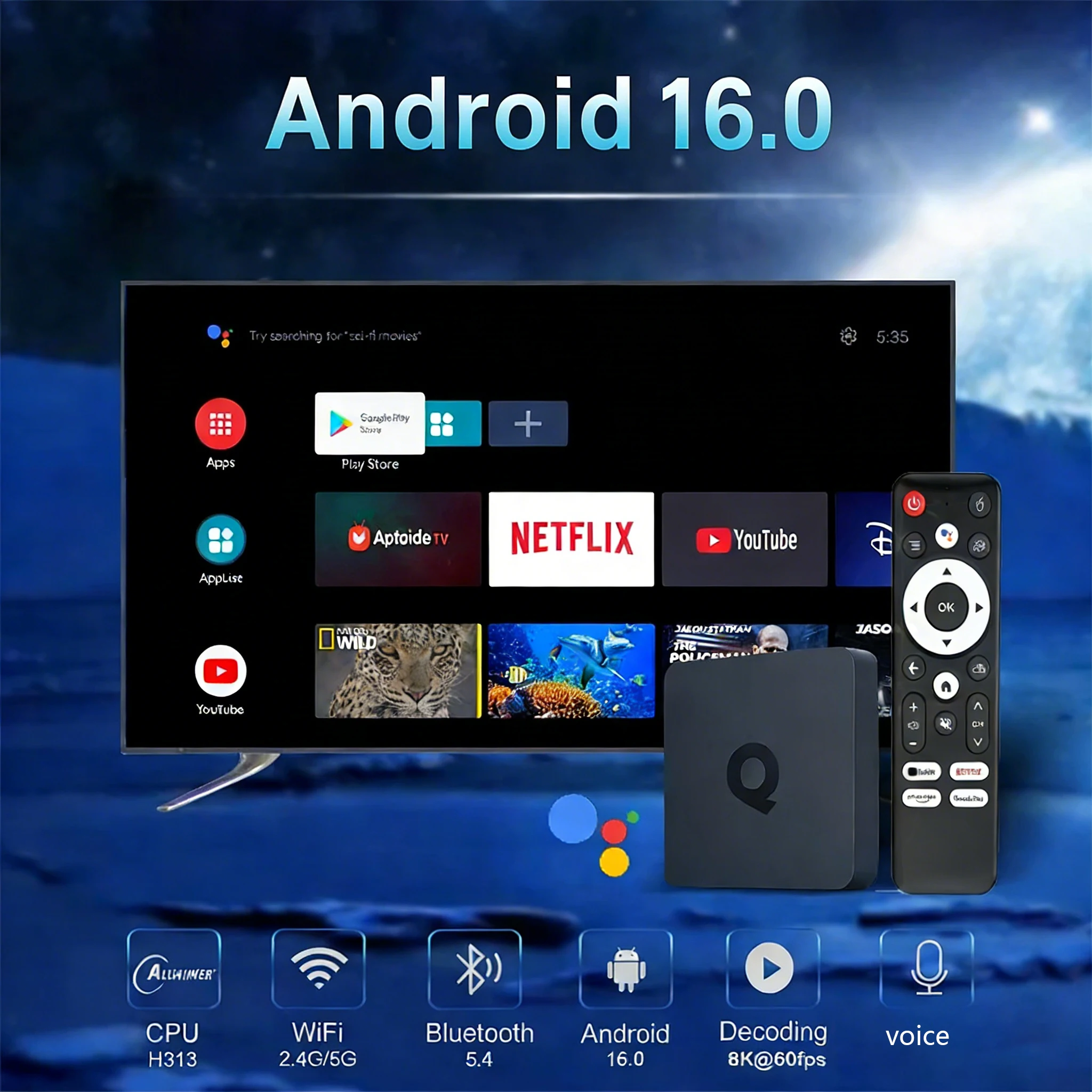 Smart Android16 TV Box Q1 8GB+256GB Allwinner H313 Google Assistant 8K Video Bluetooth6.0 Media Player Very Fast Set Top Box - Image 2