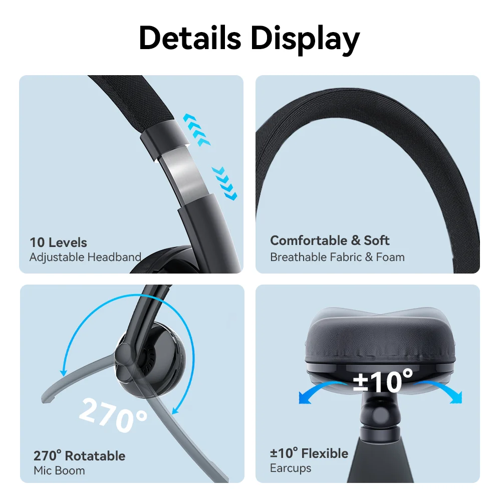 EMEET Wired Headset with Microphone Call Center USB Headphones ENC Noise Cancelling Office Cable Earphones for Phone/PC Computer - Image 6