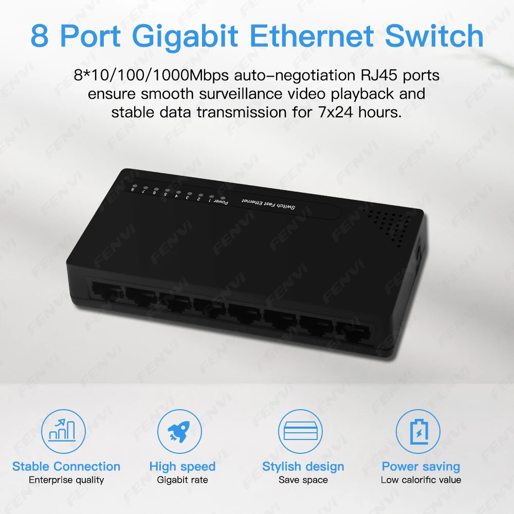 8 Port Gigabit Ethernet Switch 10/100/1000Mbps Desktop Network Switch 1Gbps Network Switch Plug&Play RJ45 LAN Hub for PC Office - Imagen 3