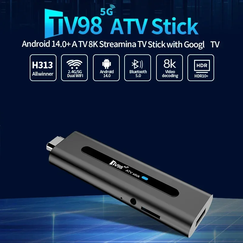 TV98 ATV Stick 8K 4K HD Support Video BT5.0 Dual WiFi6 4G 5G Voice Remote Allwinner H313 Quad Core Smart TV Stick 8GB 128GB for - Image 2