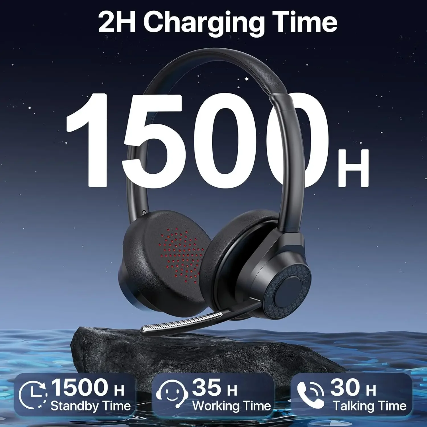 Bluetooth Headset, Wireless Bluetooth V5.4 Headphones with Microphone, Noise Canceling Mic Multipoint Connect Wireless Headset - Image 6