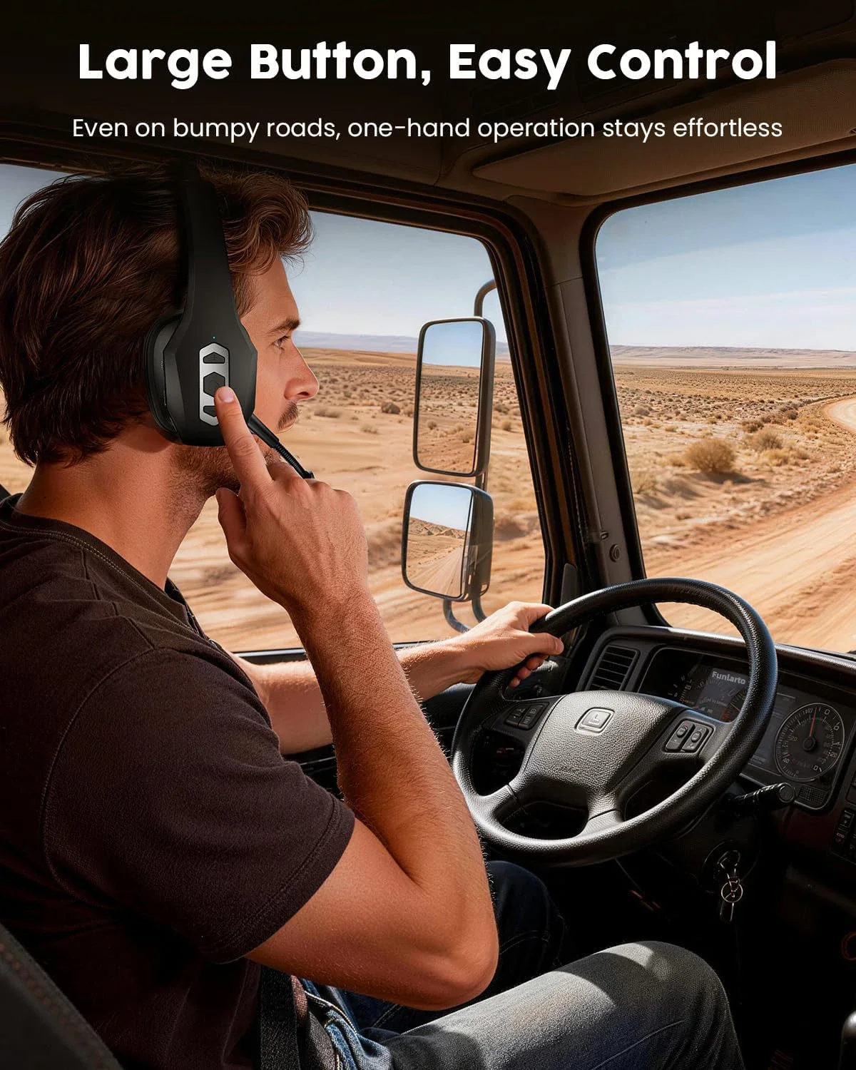Casque Bluetooth Trucker avec base de charge, sans fil mains libres, micro antibruit et bouton mute, 56 h d'autonomie – Image 2
