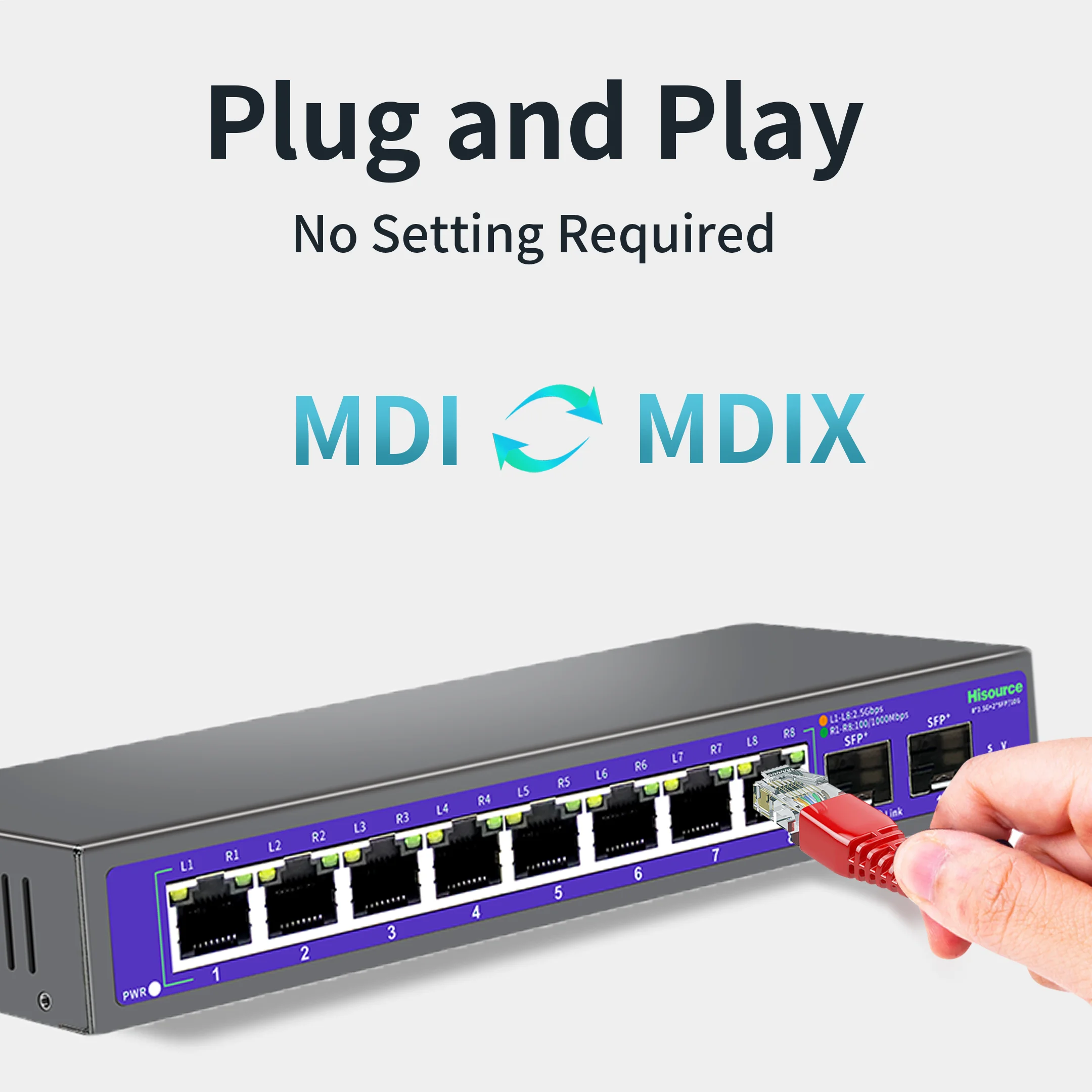 Hisource 2.5G None-POE Network Switch 8 Port Ethernet Switch with 2*10G SFP+ for IP Camera/NVR - Imagen 4