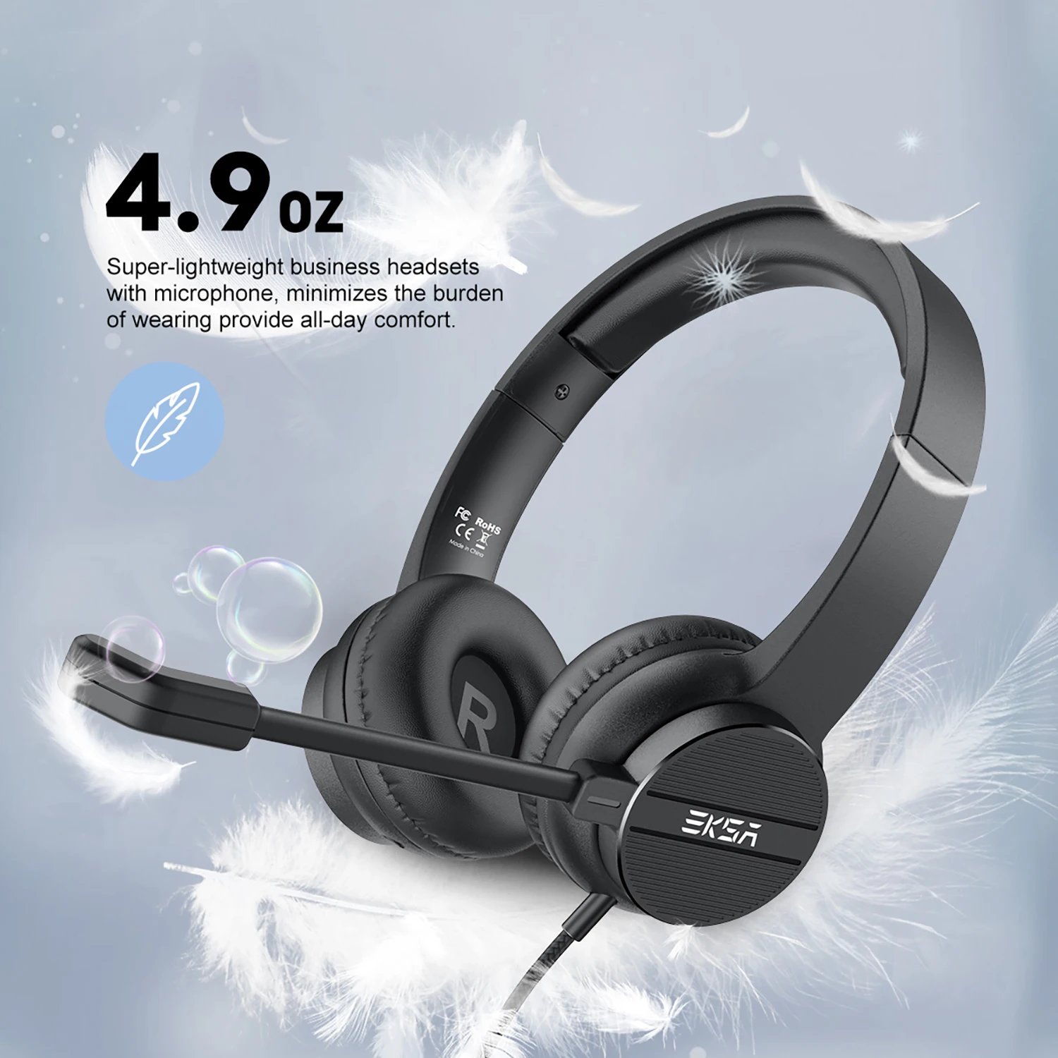 EKSA H12/H12E Casque filaire 3.5mm/USB supra-aural, micro rotatif antibruit, pour centre d'appels – Image 6