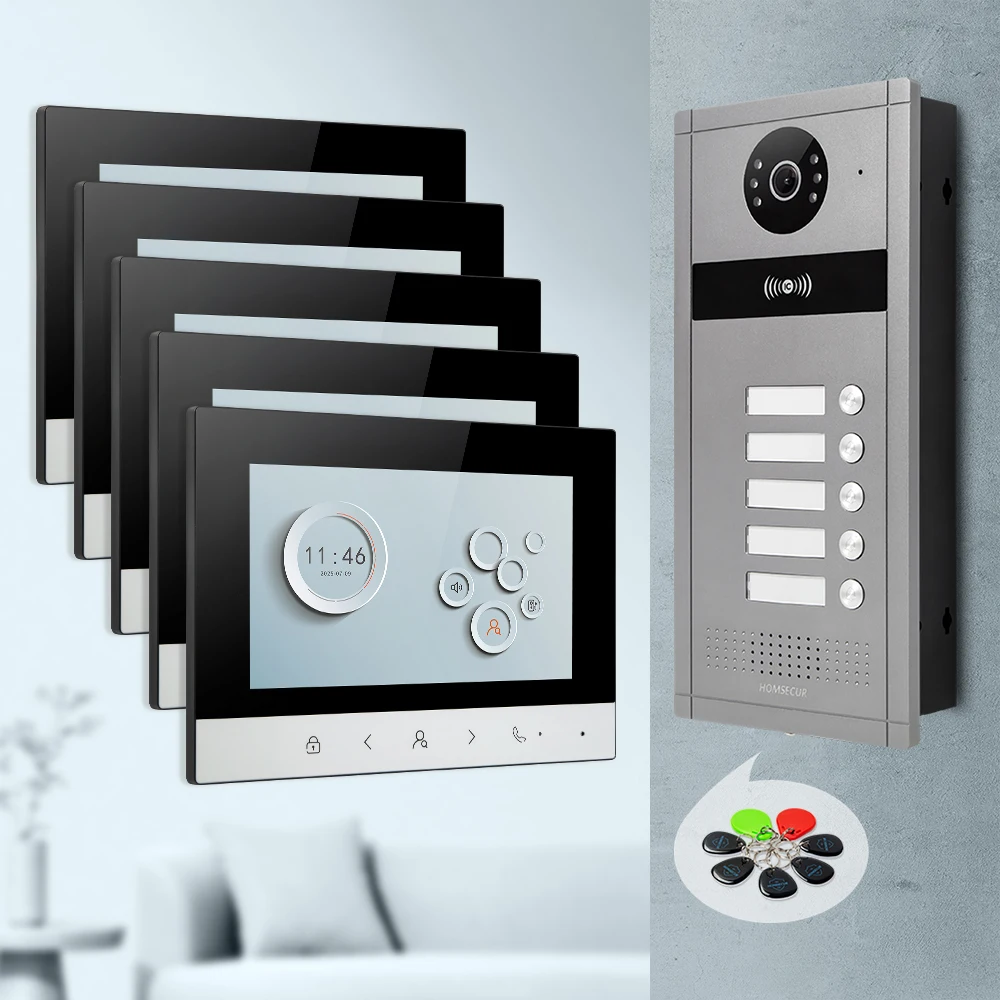 Video Doorphone Intercom System,7" Monitor, IR, Live View and Conversation,Unlock by Monitor APP/Swipe Card, (for 5-Family) - Imagen 3
