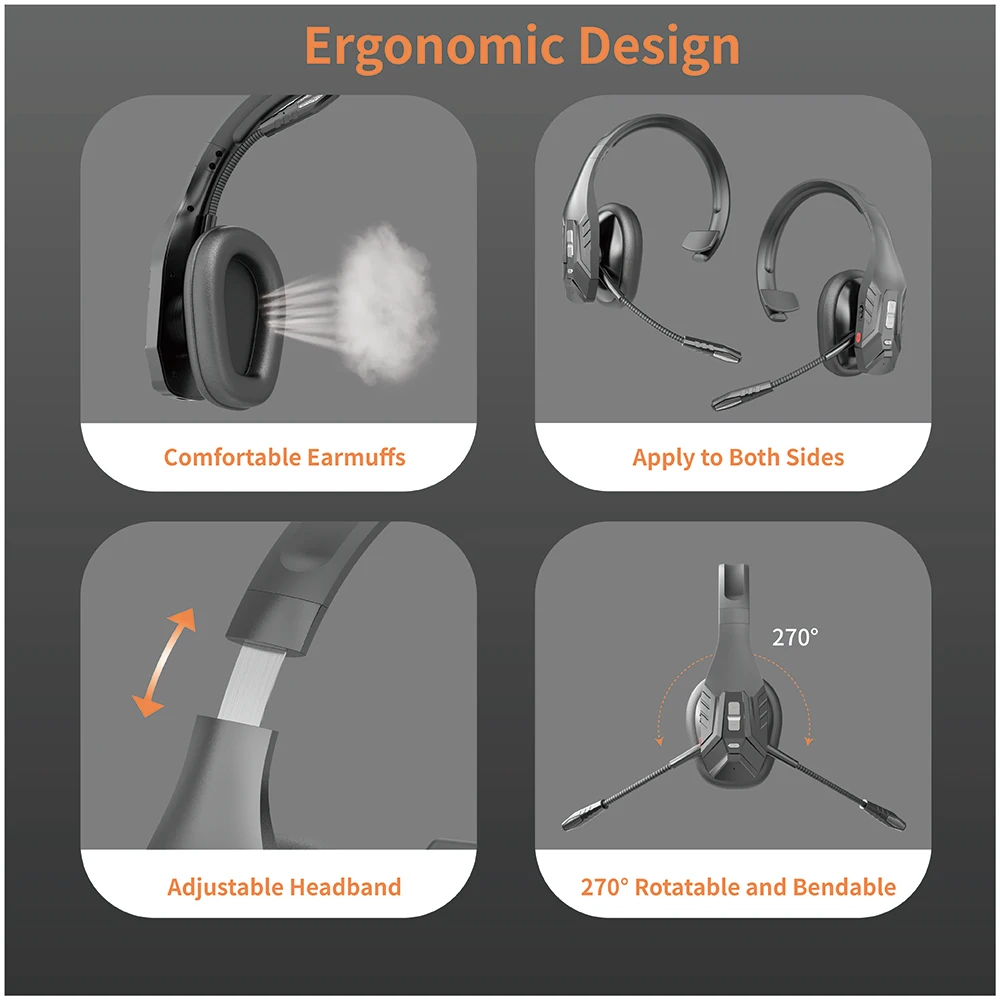 Trucker Bluetooth Headset,Wireless Headset with Mic, Call Center Headset,Bluetooth Headsets with Dual Noise Cancelling - Image 5
