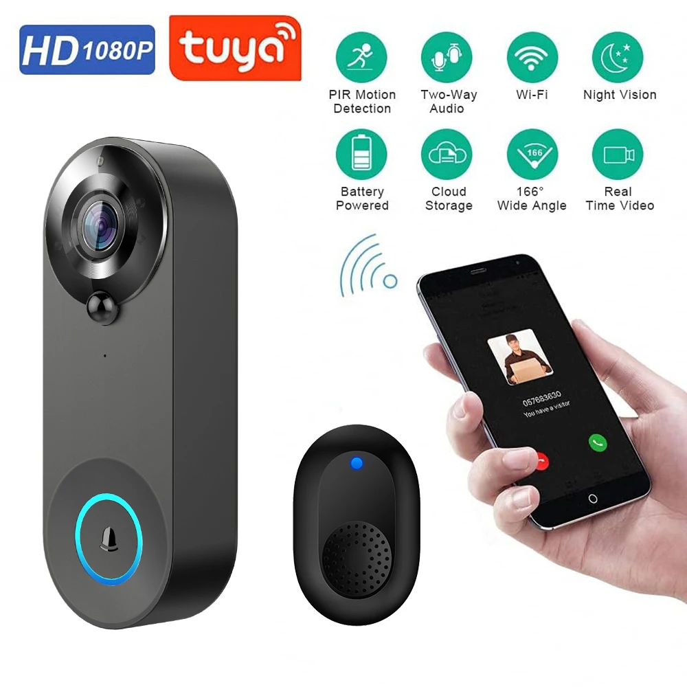 1080P Wireless Video Doorbell Camera WiFi Smart Door Bell Tuya Smart Home Security Motion Detect Night Vision Intercom Doorbell - Imagen 5