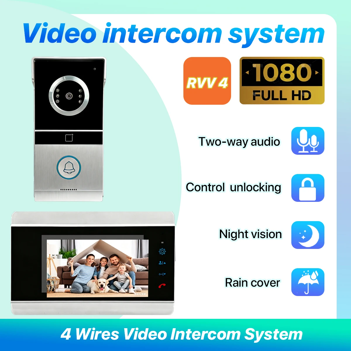 7 Inch 1080P Video Doorbell Intercom System 4-Wire Home Interphone With RFID Card Unlock Night Vision AHD HD Camera For Villa - Imagen 2