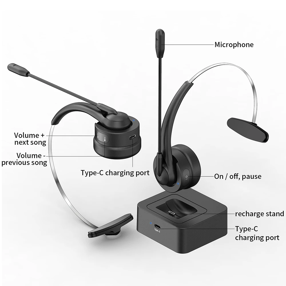 Bluetooth 5.4 Wireless Headset Adjustable Microphone Noise Canceling Headset Call Center Headset For Mobile Phones Wireless Char - Image 4