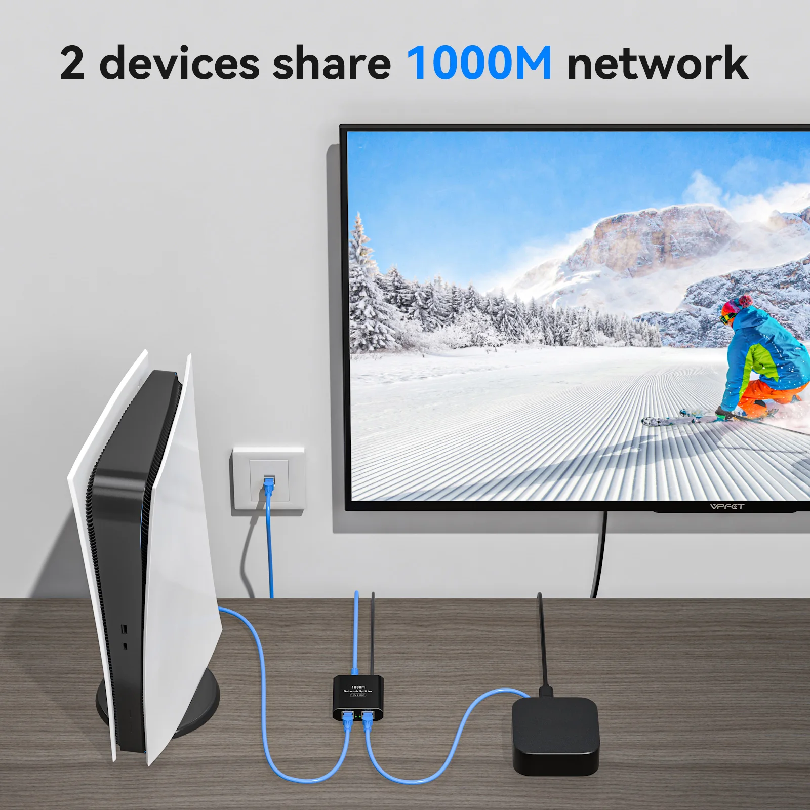 RJ45 Splitter 1 to 2 1000 Mbps Ethernet Splitter with Type-C Power Cable 1 in 2 Out Gigabit Switch Wireless Cable Switcher VPFET - Image 4