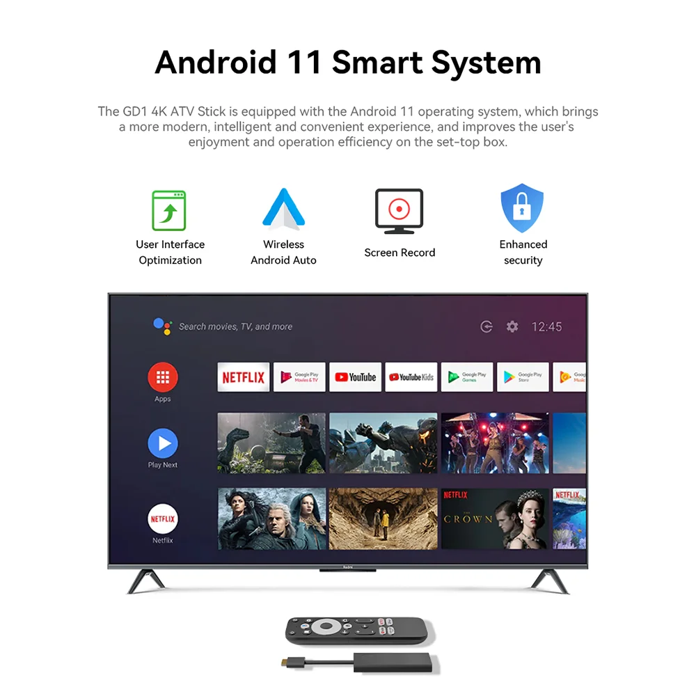 GD1 google Certified genuine netflix 4K Smart Android TV Stick with Amlogic S905Y4 2GB+16GB Support App update version Chile,US - Imagen 5