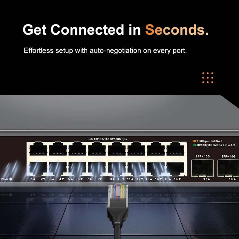 KeepLiNK Switch réseau multi-Gigabit 18 ports non administrable, 16 x 2.5 Gb Ethernet + 2 x 10 Gb SFP+, haut débit – Image 3